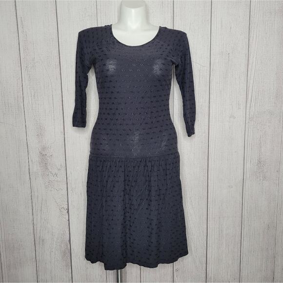 VTG Leslie Knits Made in Italy Black Eyelet Lace Drop Waist Dress, size Small - Picture 2 of 6